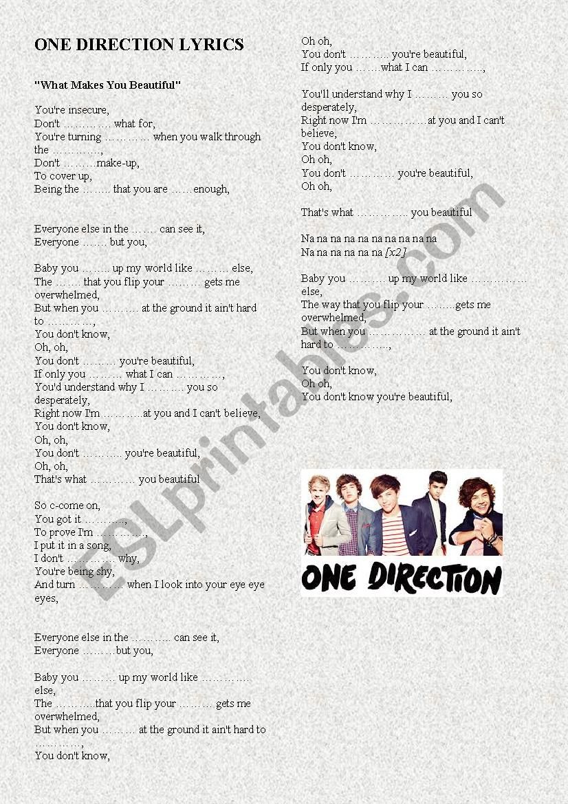 One Direction Lyrics worksheet
