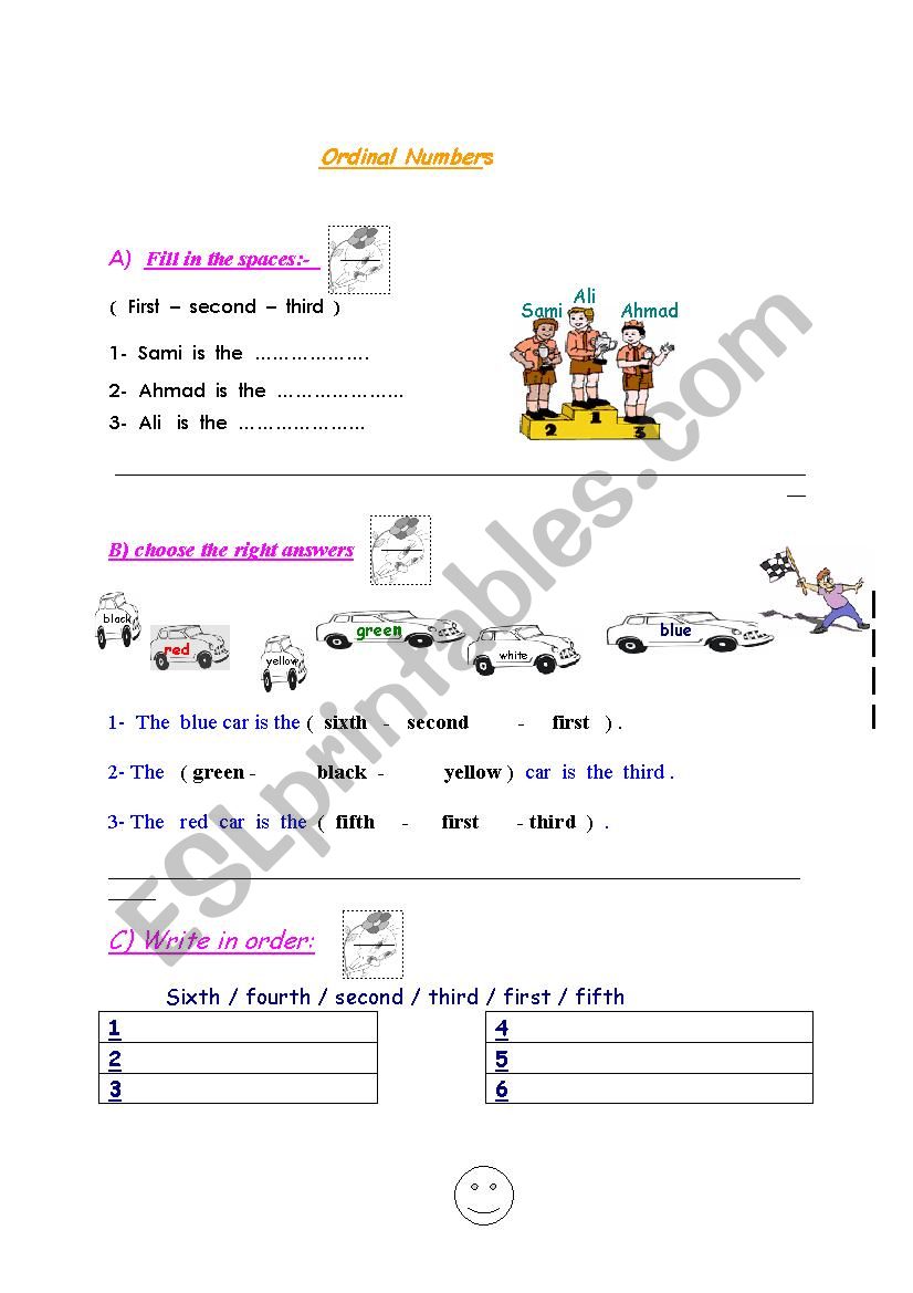 ordinal numbers worksheet