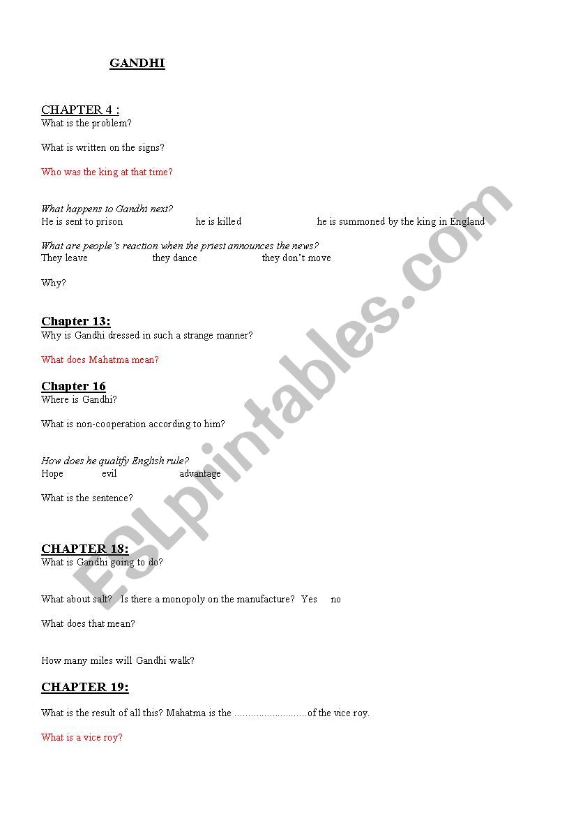 GANDHI Worksheet Film worksheet