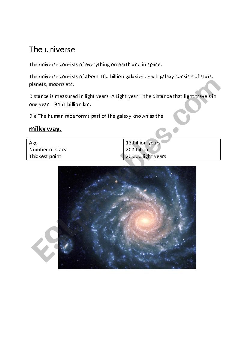 the universe worksheet
