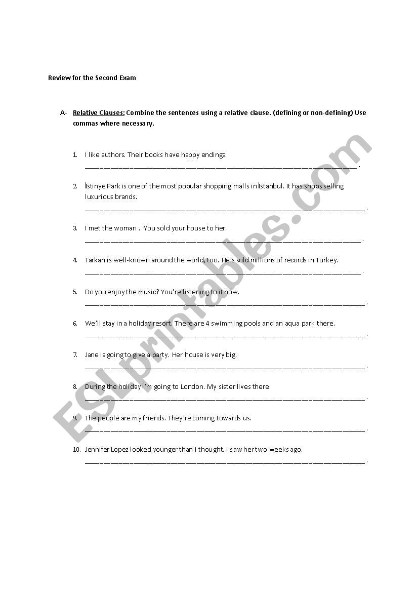 relative clauses  worksheet