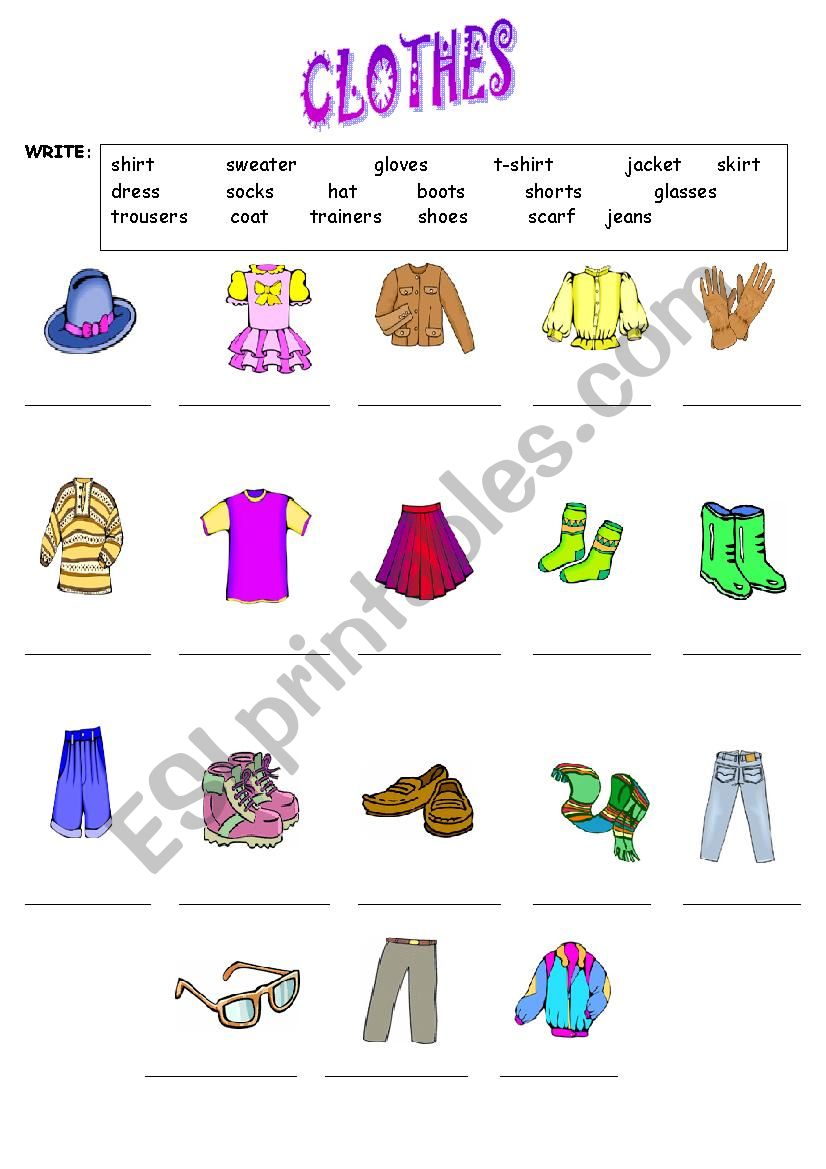 clothes worksheet