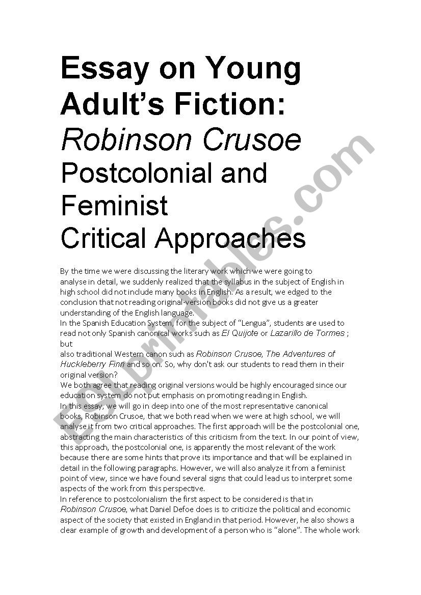YOUNG ADULTS FICTION worksheet
