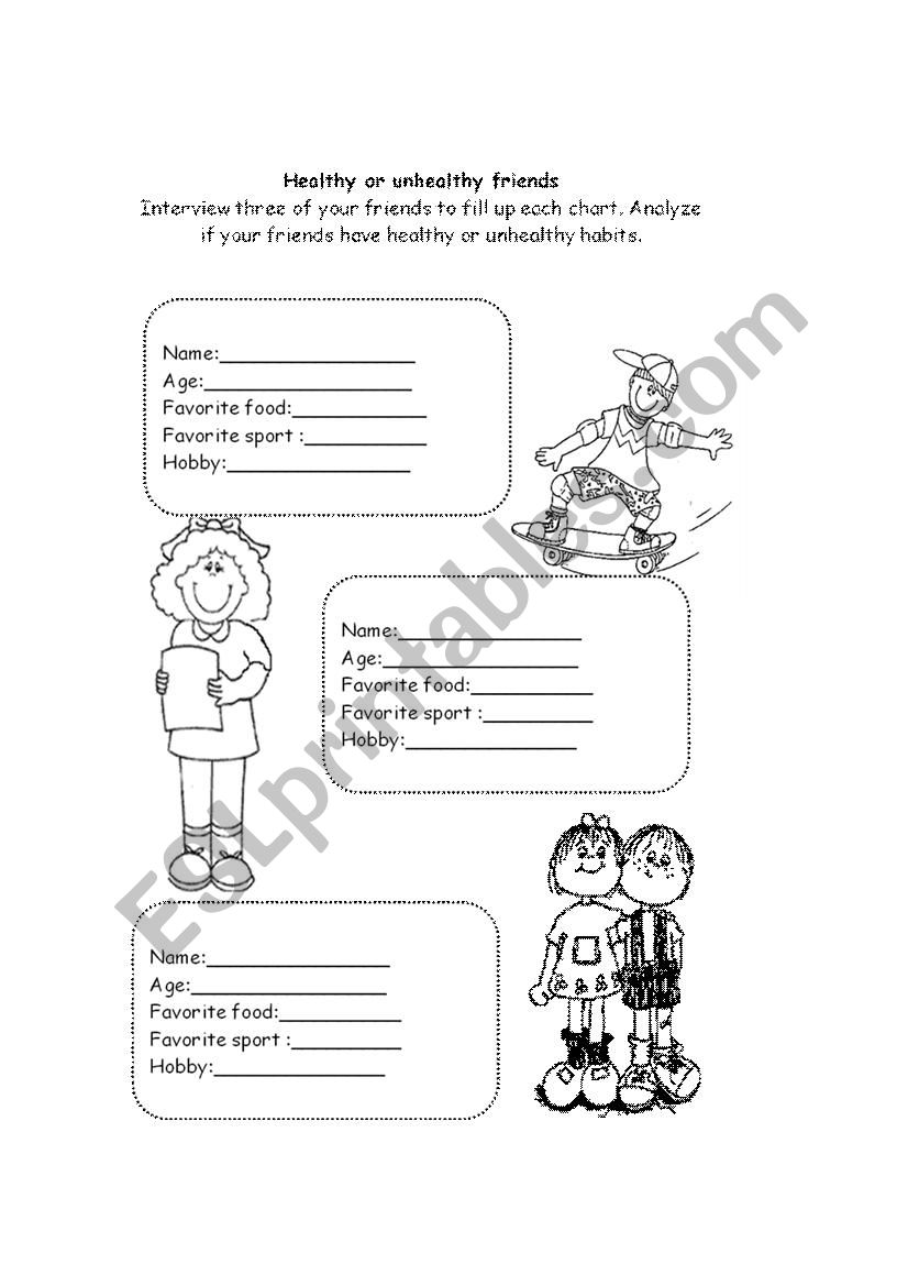 healthy or unhealthy friends worksheet