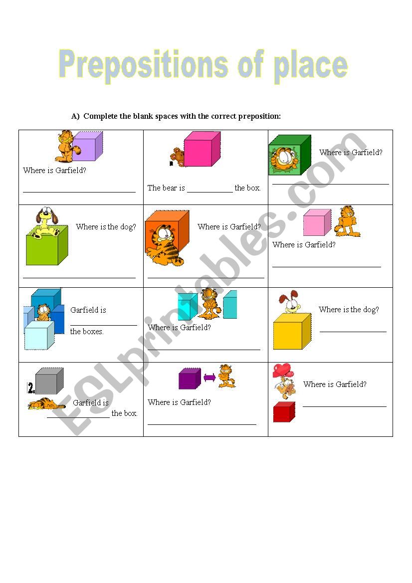 Prepositions of place worksheet