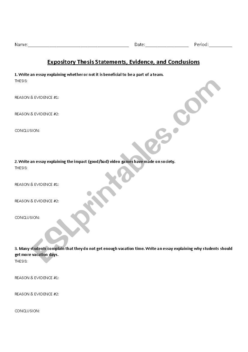 Expository Essay Practice - Creating a thesis, evidence, and conclusion