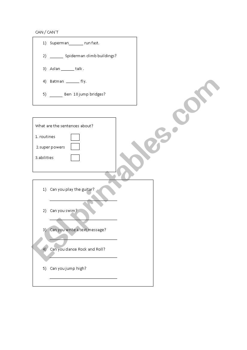 CAN activities worksheet