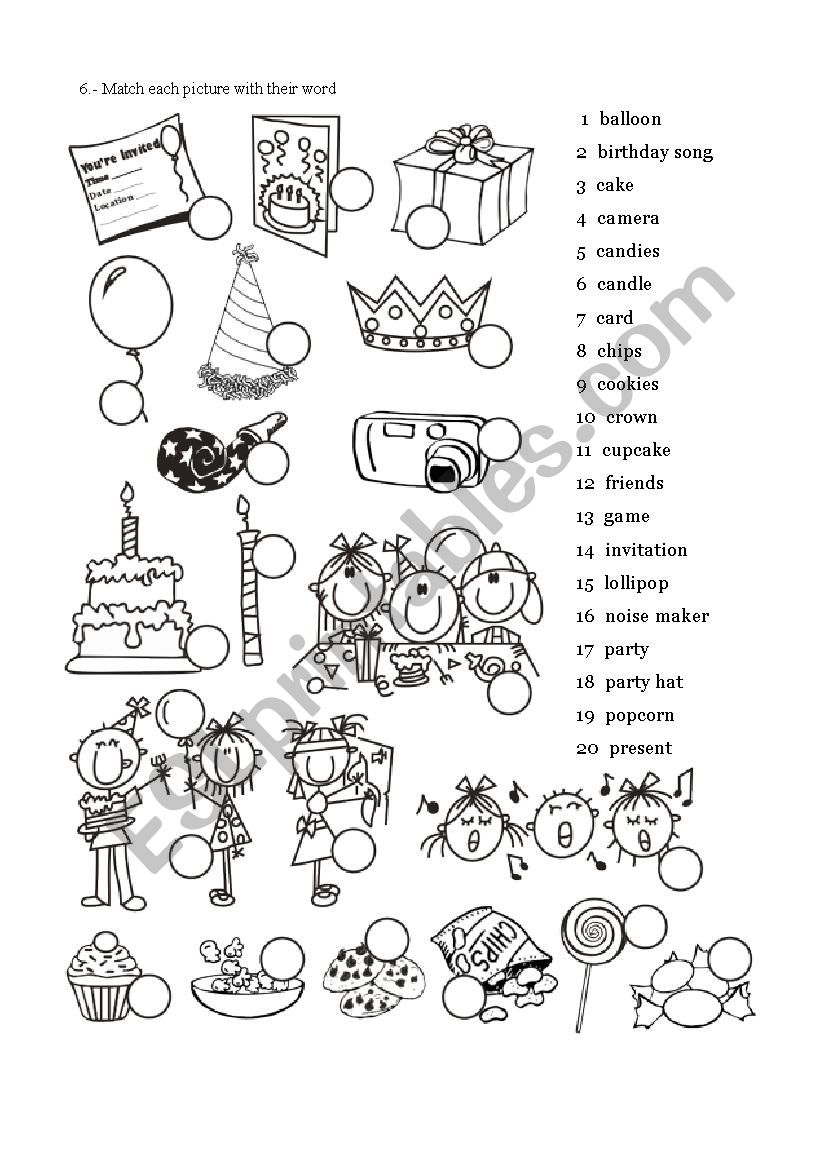 birthfday vocabulary worksheet