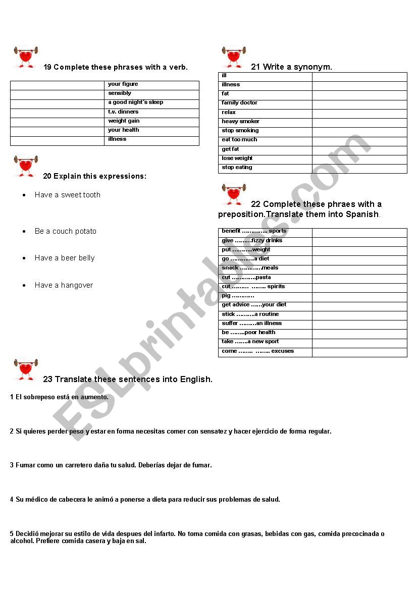 Diet, Fitness and Health Vocabulary Activities ( part 2)