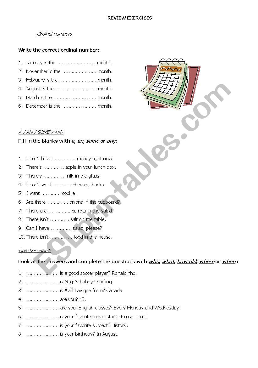 Review exercises for elementary levels