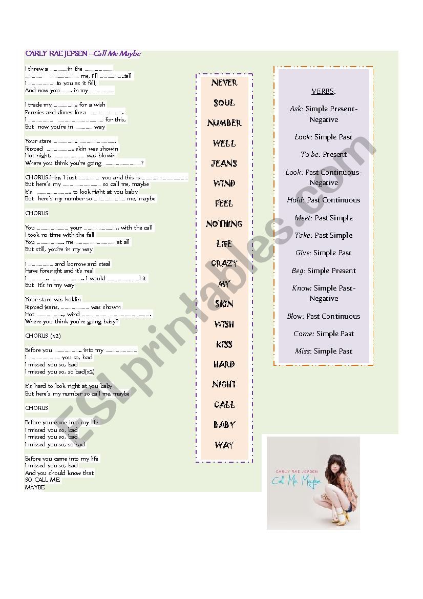 Call Me Maybe worksheet