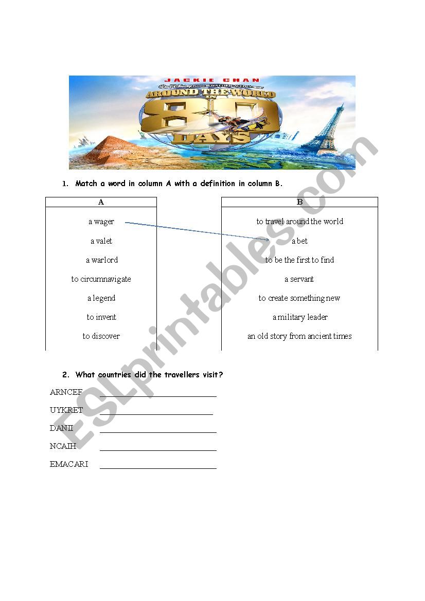 Around the World in 80 Days Movie Worksheet for Elementaries