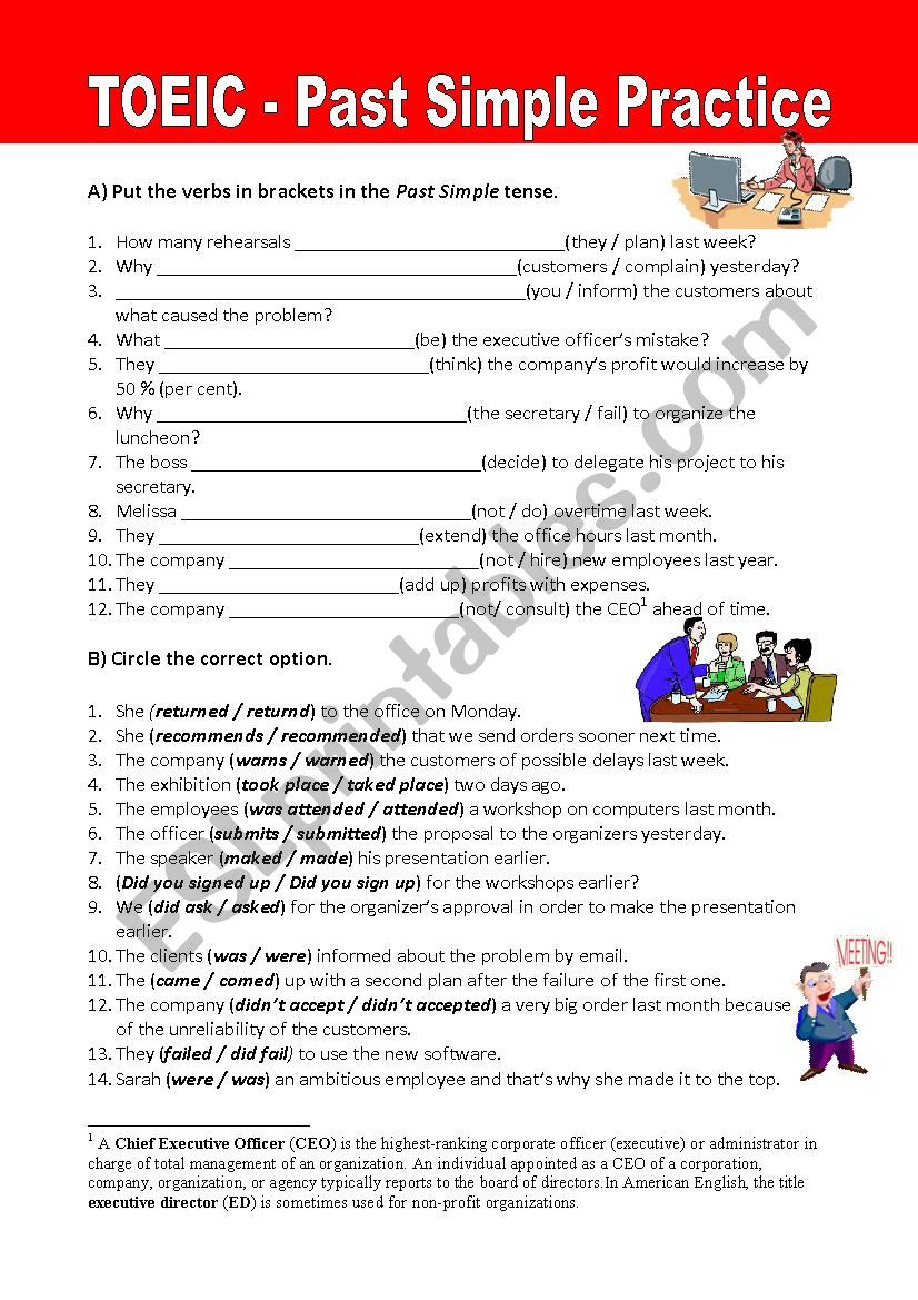 TOEIC- Past Simple Practice worksheet