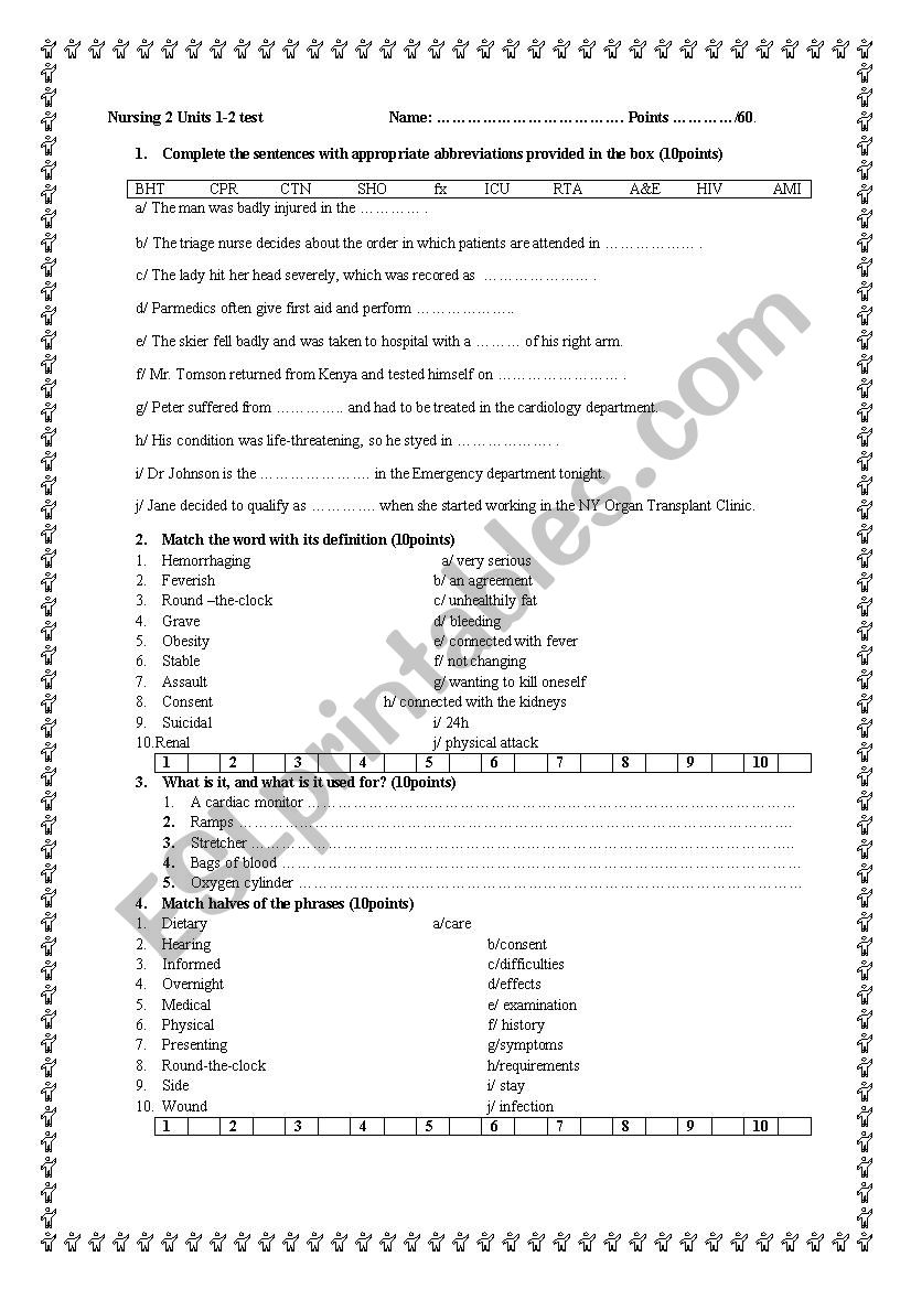 Nursing 2 Oxford test for units 1&2