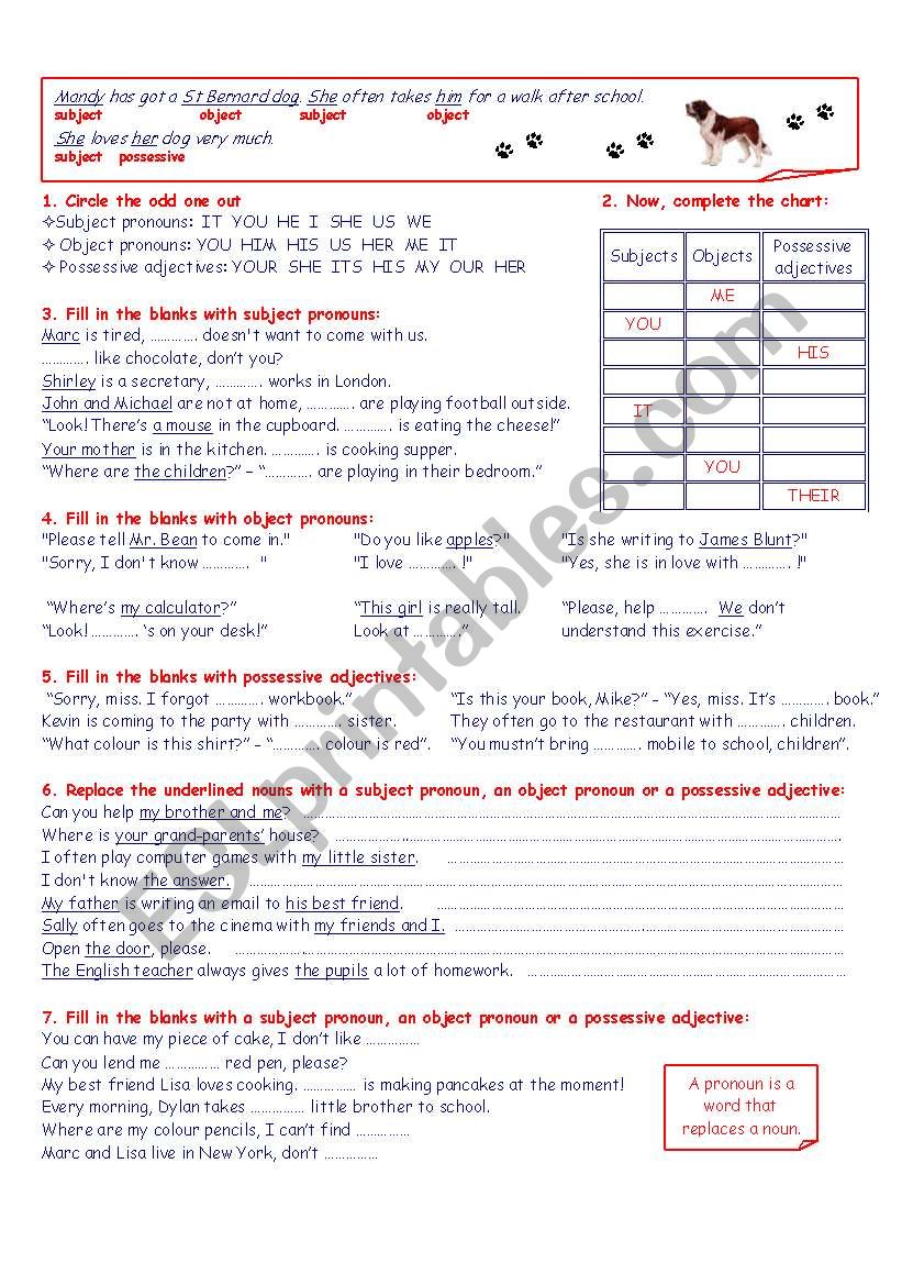 pronouns worksheet