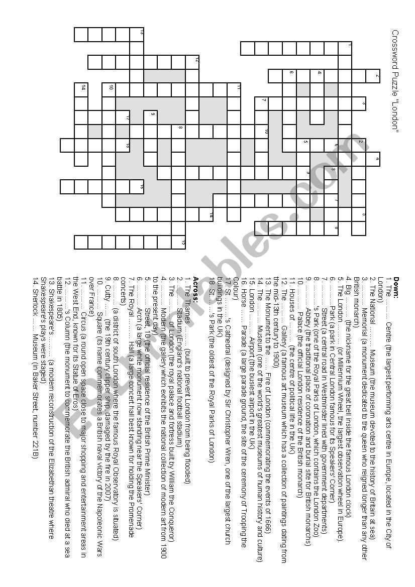 crossword London worksheet