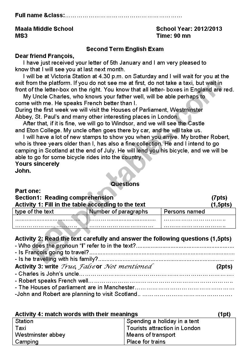 Exam paper no 02 worksheet