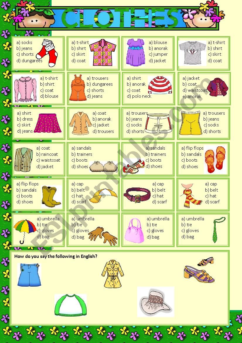 Clothes - multiple choice worksheet