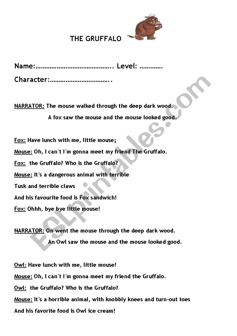 Gruffalo Play (easy version) worksheet