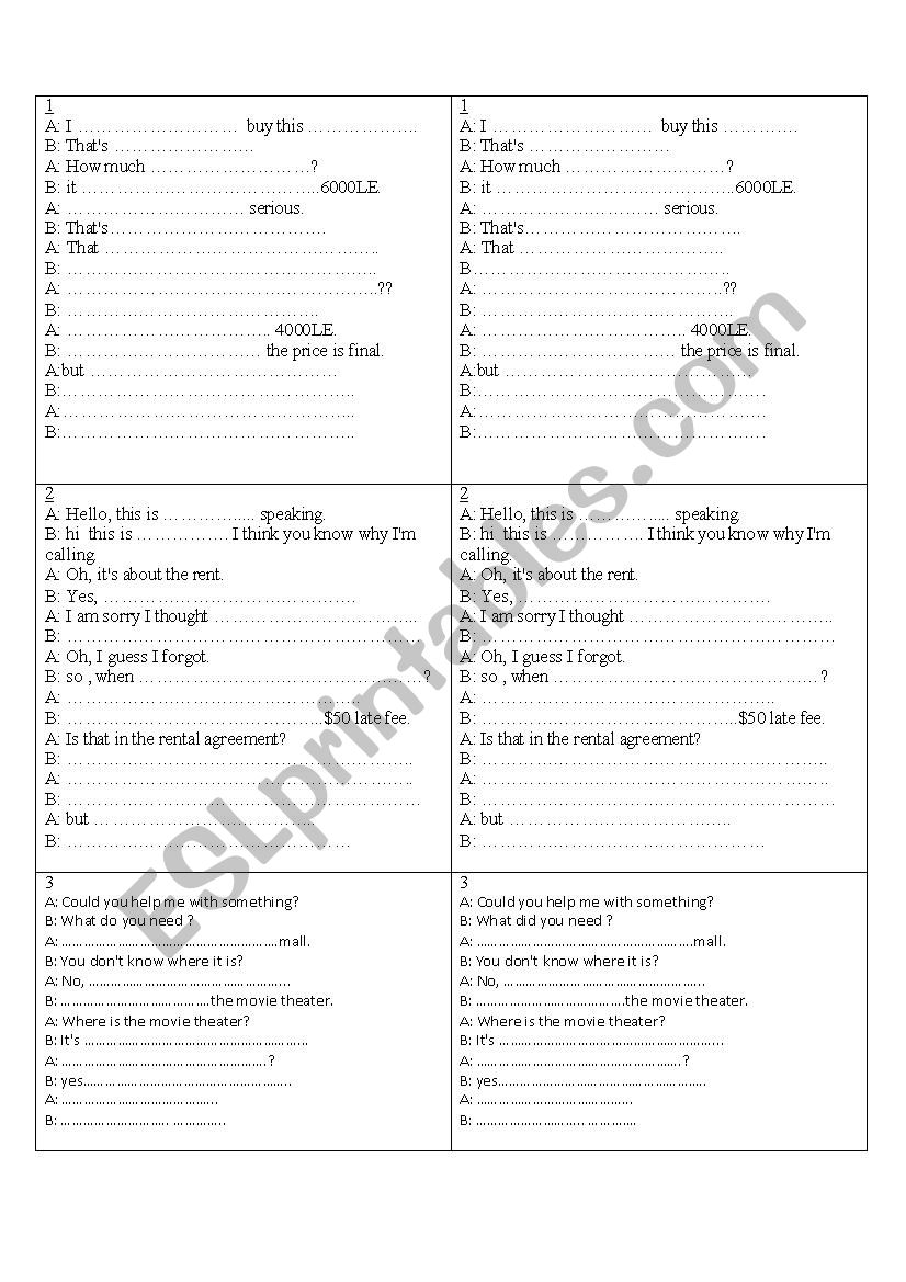 create a conversation worksheet