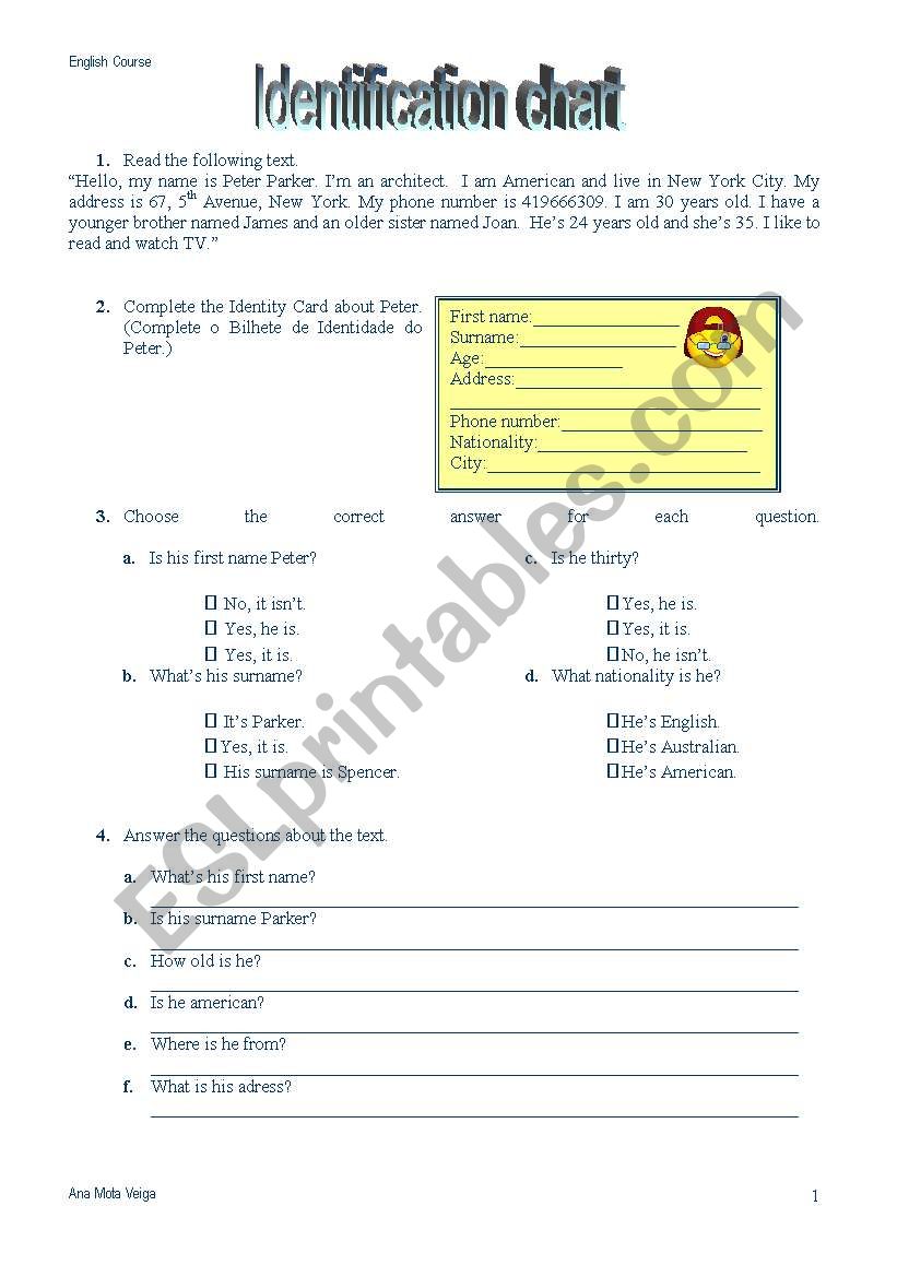 Identfication Chart worksheet