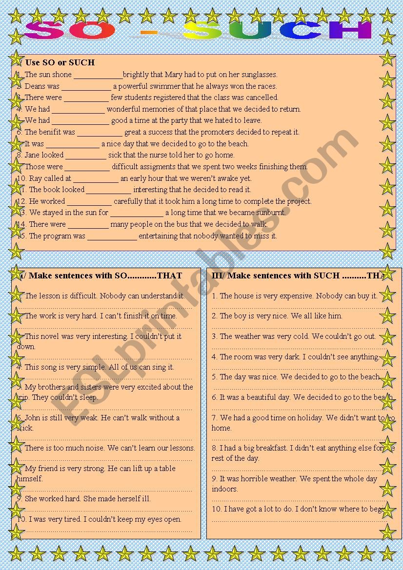 So - Such (part 1) worksheet