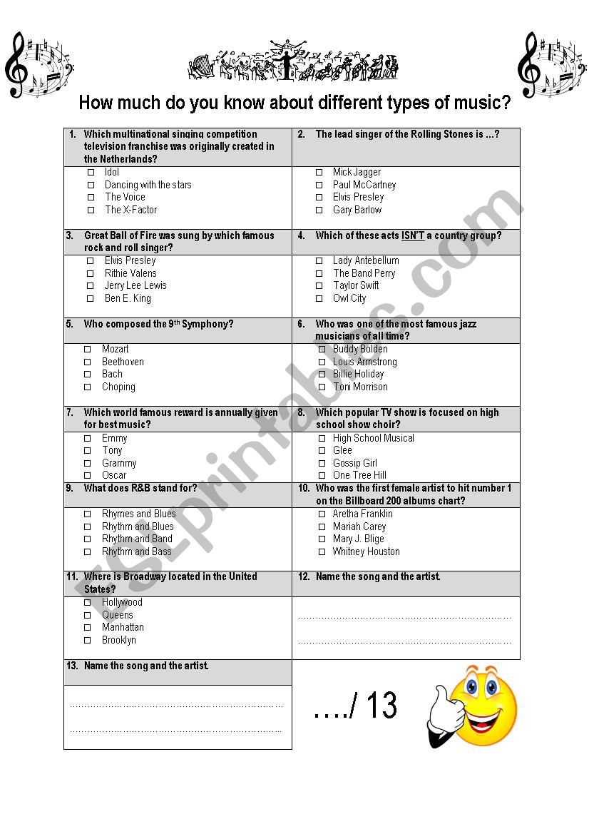 Music Quiz worksheet