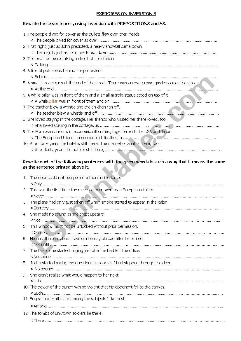 Exercise on Inversion (3) worksheet