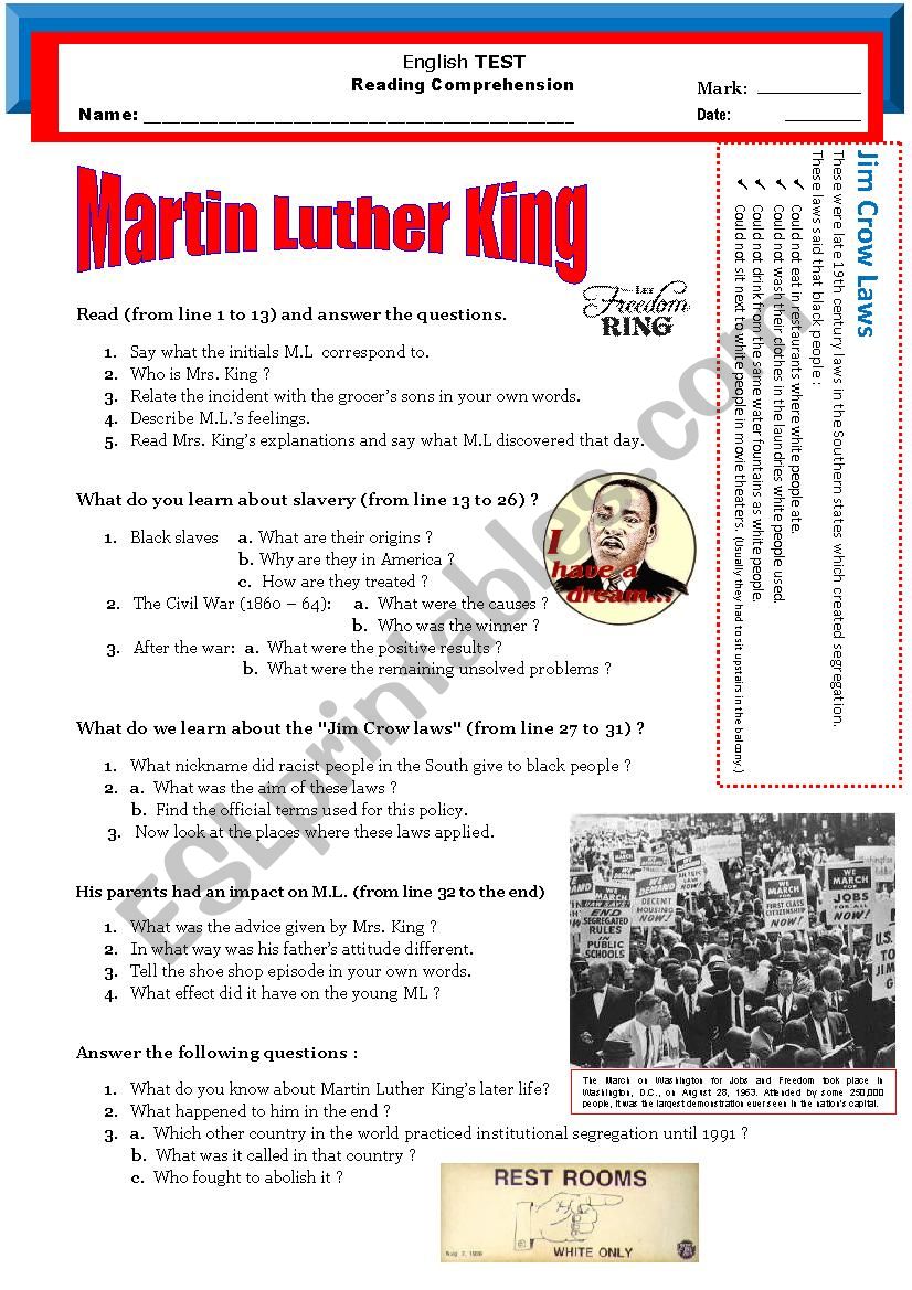 Martin Luther King Reading TEST