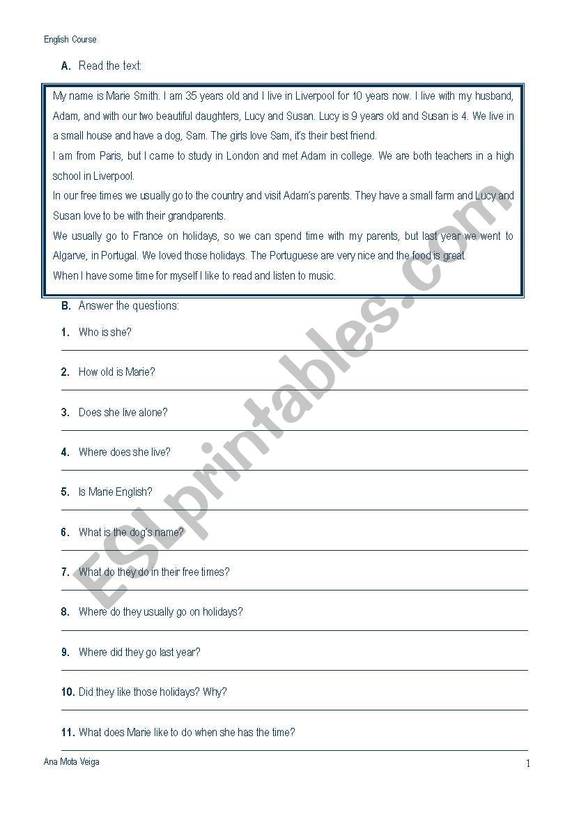 Who am I? worksheet