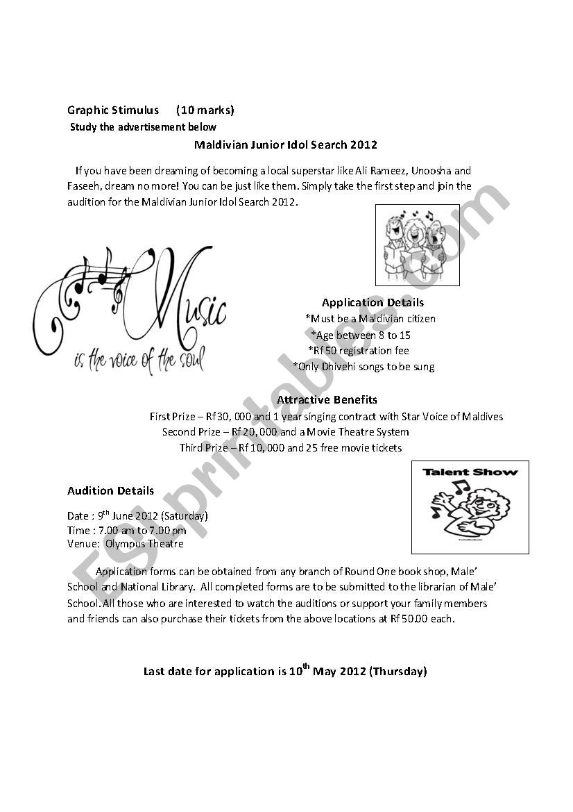 Graphic Stimulus worksheet