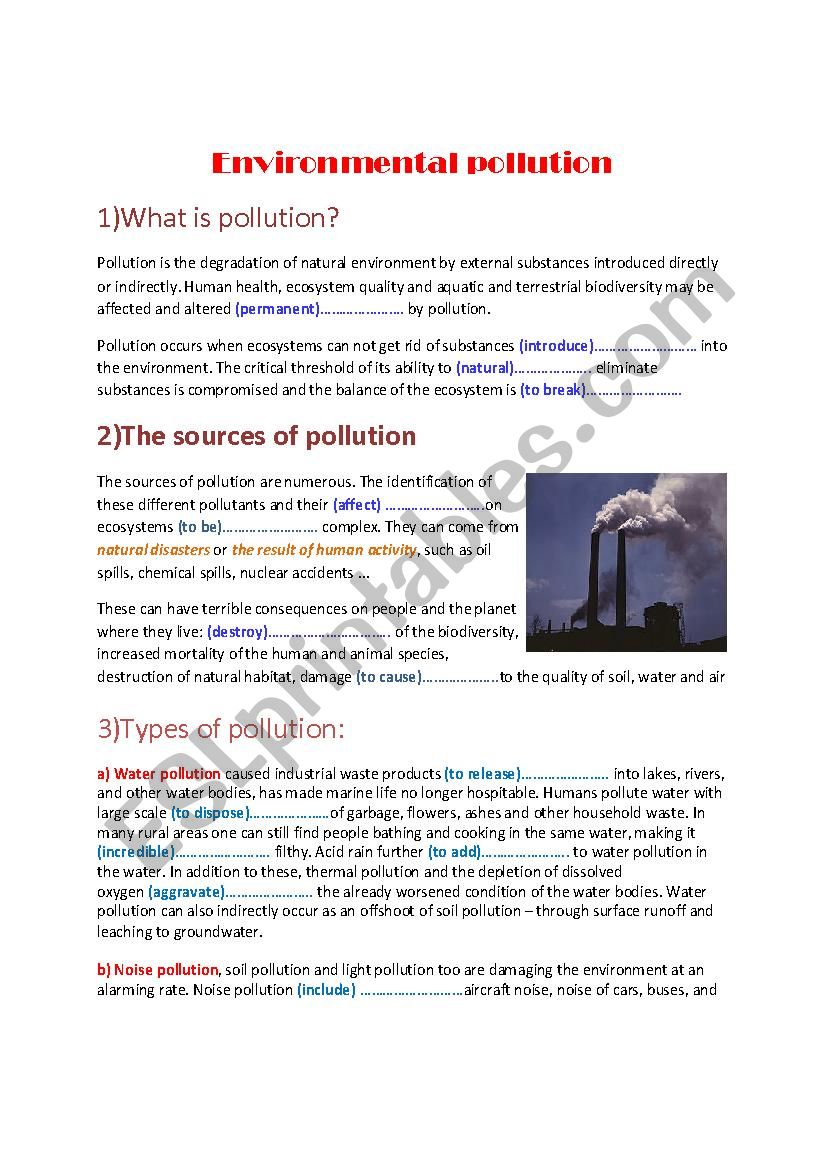 Pollution worksheet