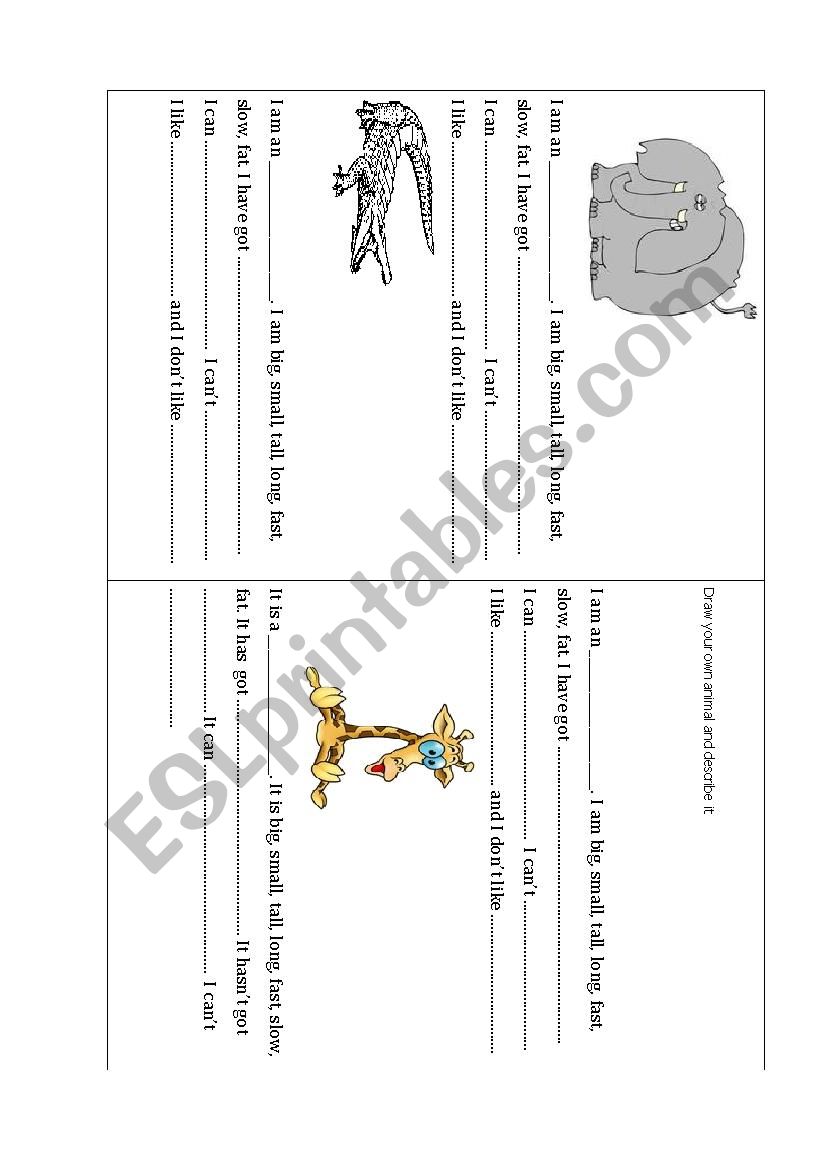 animal description worksheet