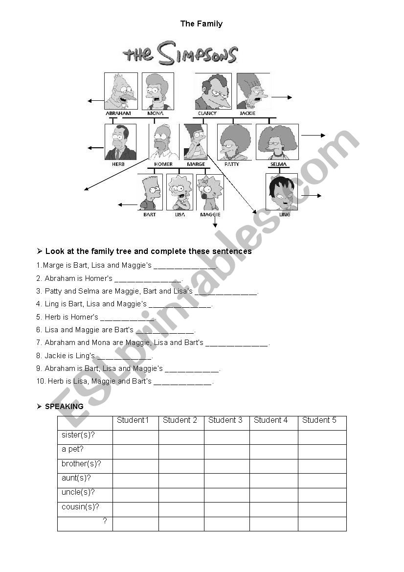 The Simpsons Family worksheet