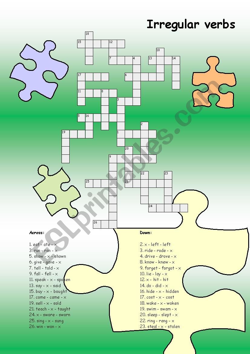 Irregular verbs crossword puzzle