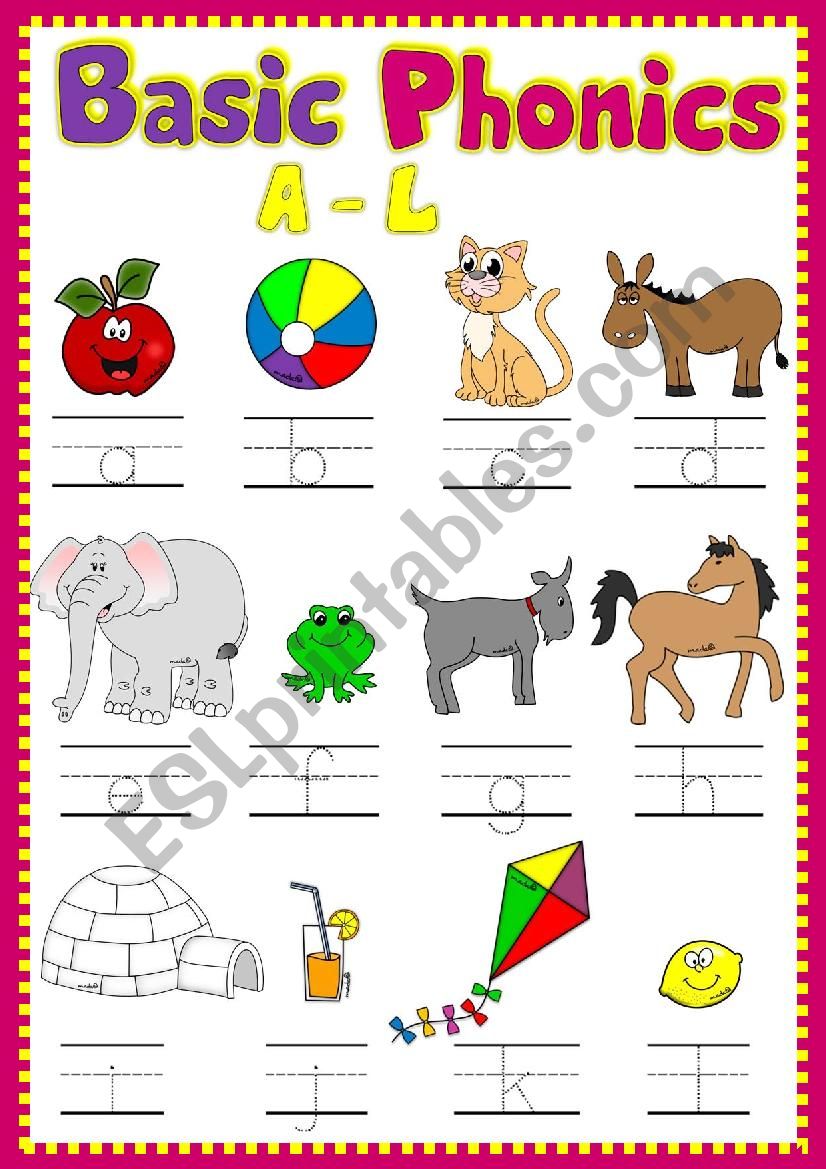 Basic phonics A-L worksheet