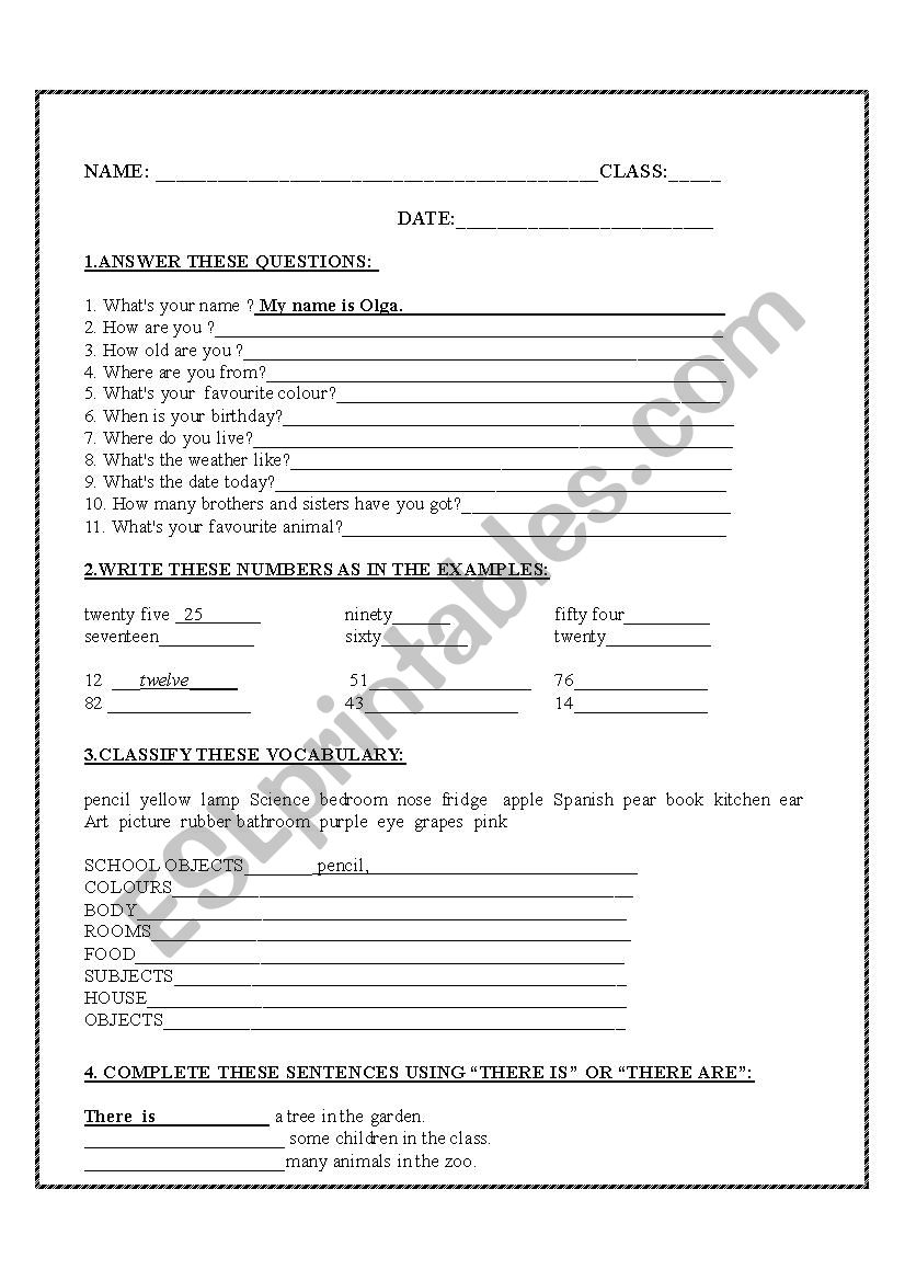 English level worksheet