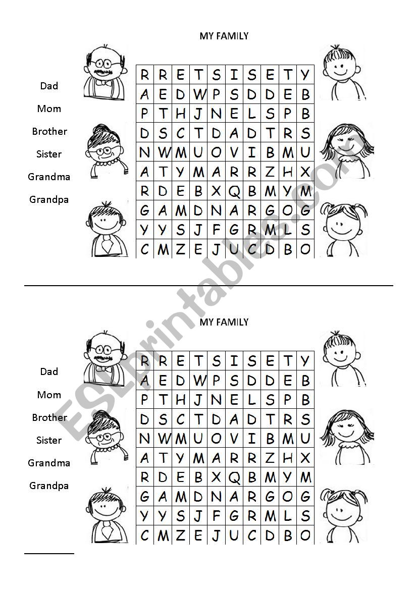 basic family wordsearch worksheet