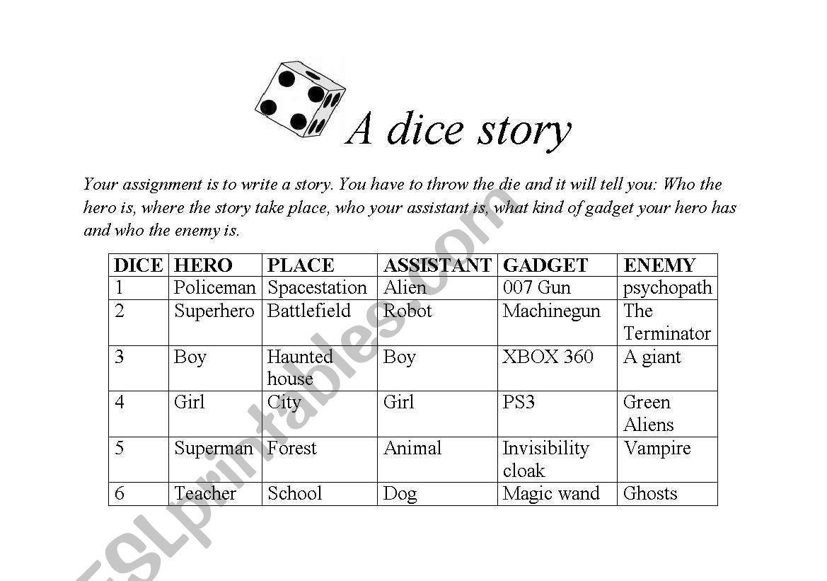 A dice story worksheet