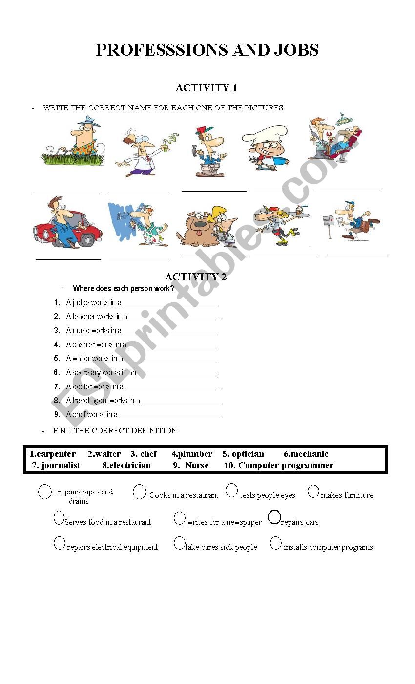 Job & Professions worksheet