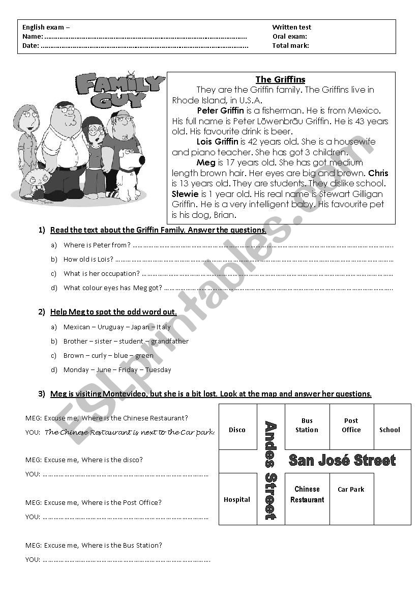 Test/Exam Family Guy worksheet