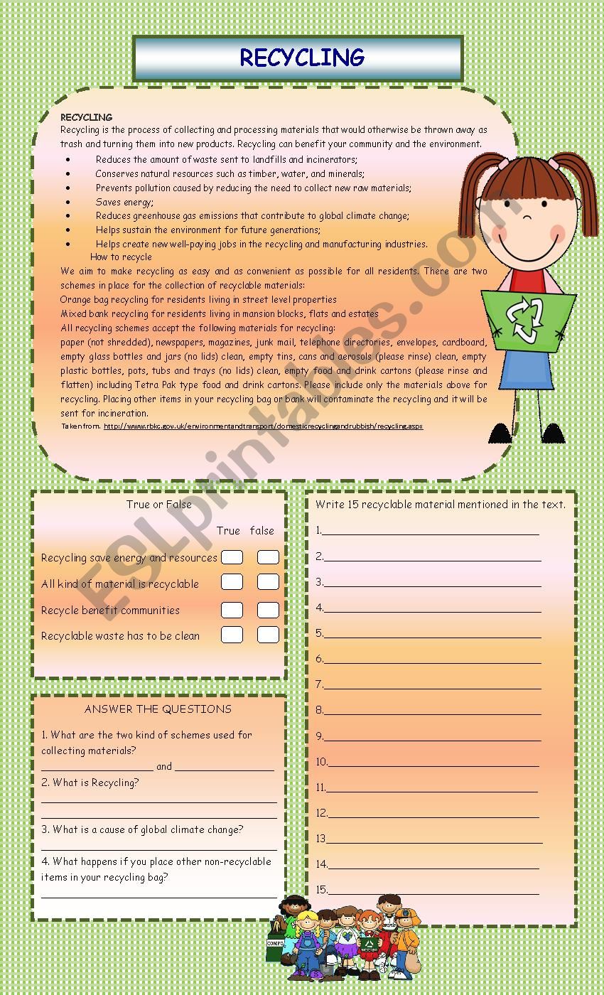 Recycle worksheet