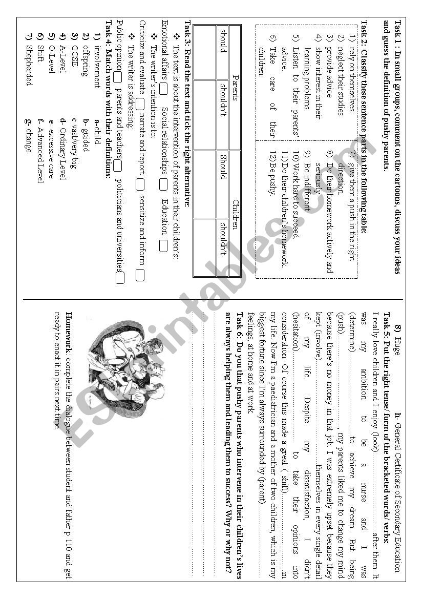 pushy parents worksheet