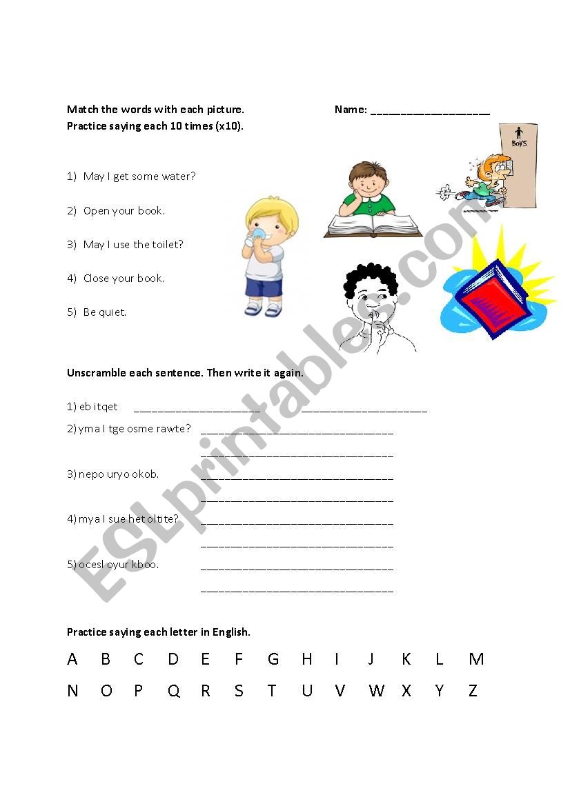 Classroom Phrases worksheet