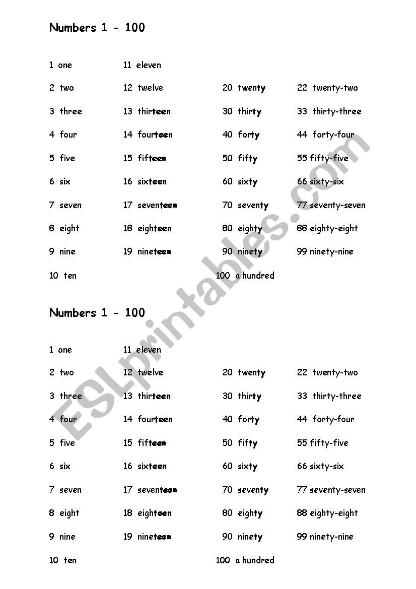 Numbers worksheet