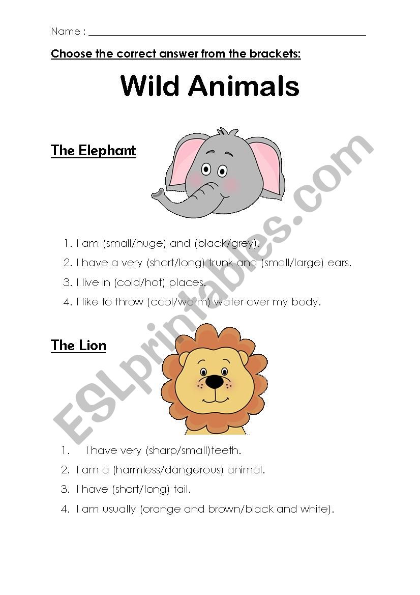 Wild Animals (Adjectives) worksheet