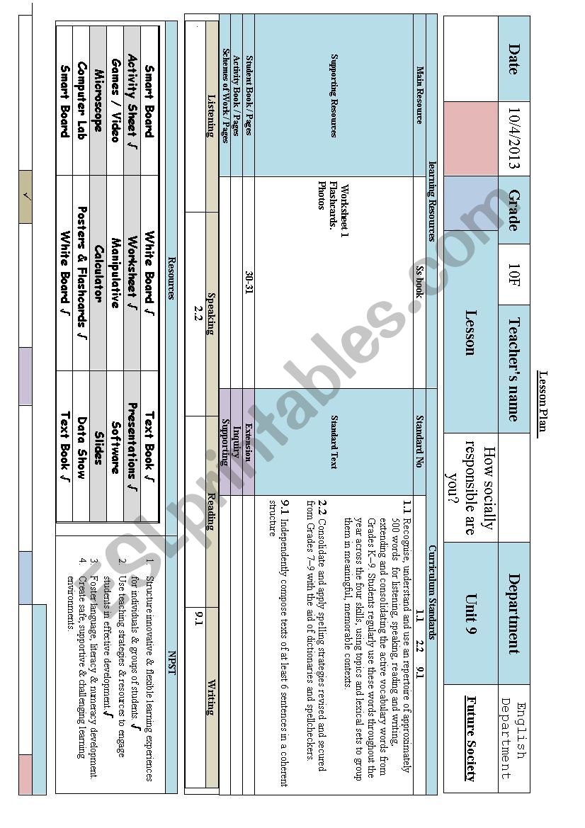 social behaviours worksheet