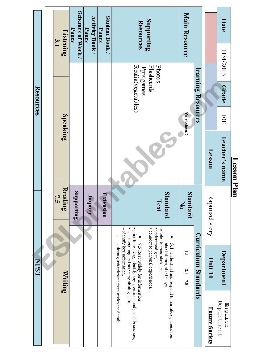 story  worksheet