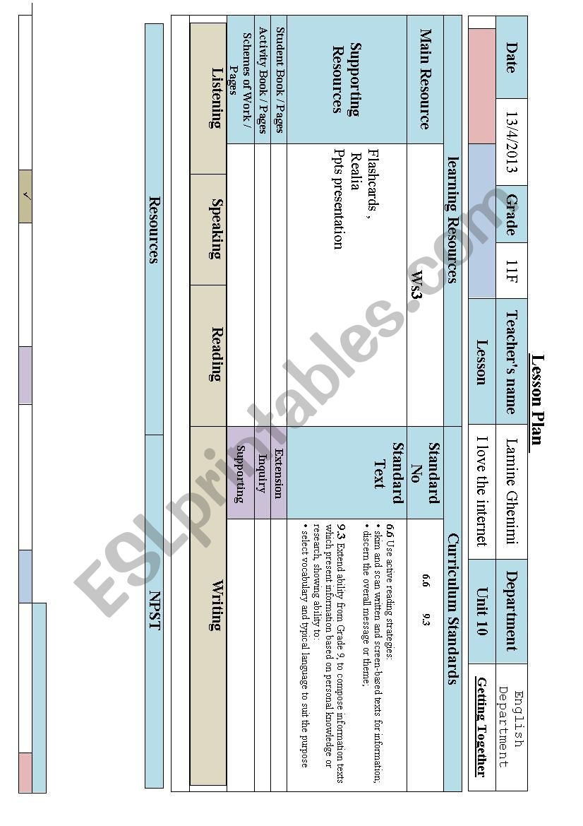 internet worksheet