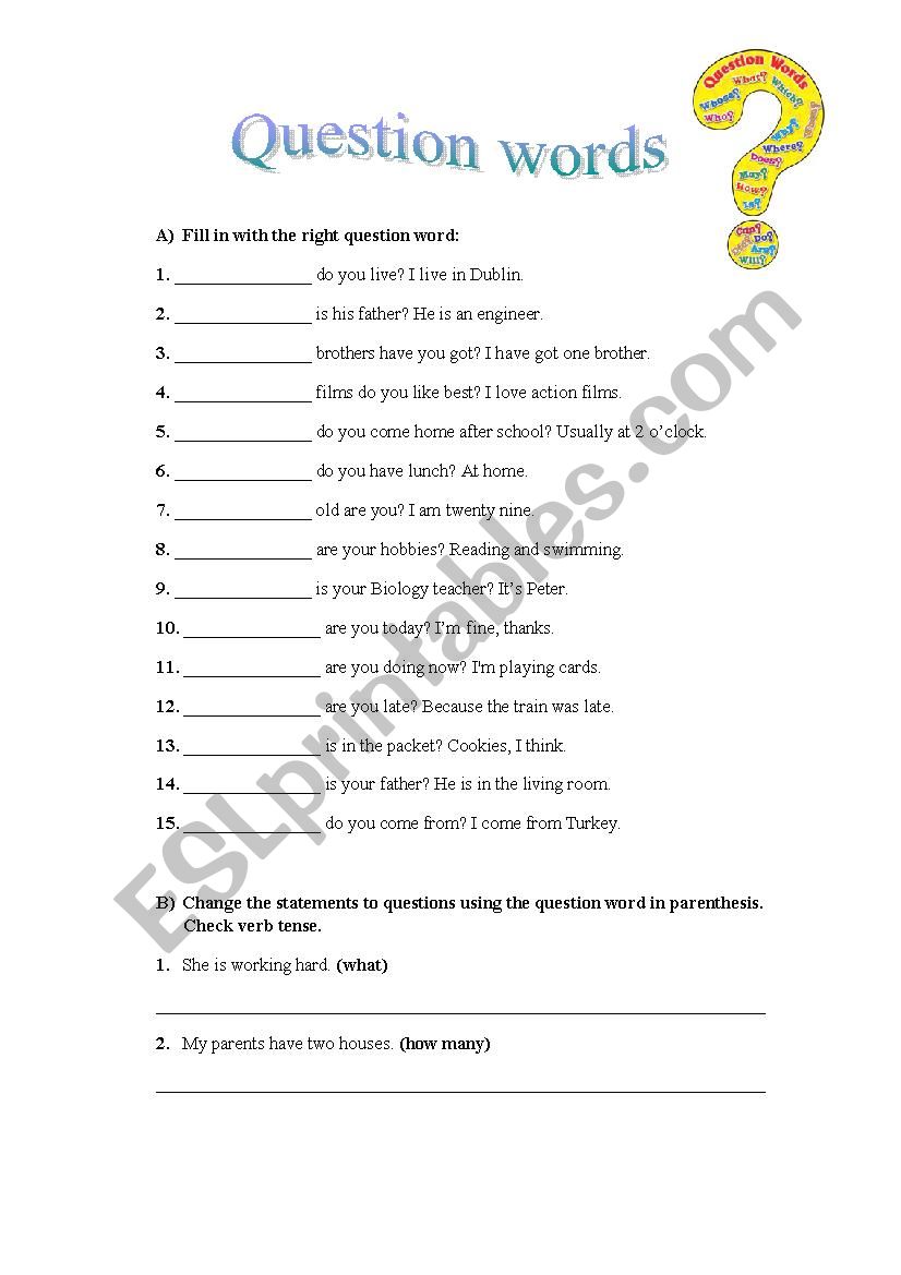 Question words worksheet